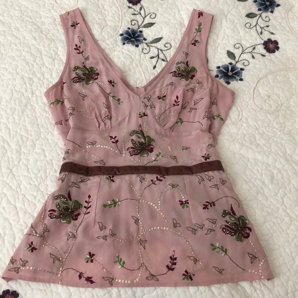 Tracy Reese silk beaded sleeveless blouse